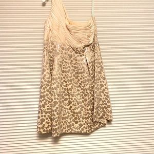 One shoulder. White Silver Cocktail dress.